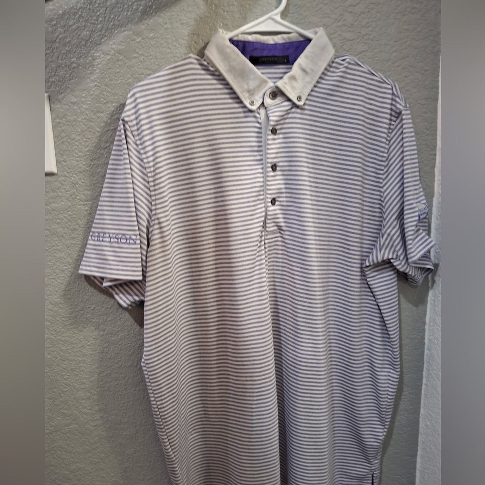 Greyson Purple and White Striped Casual Shirt